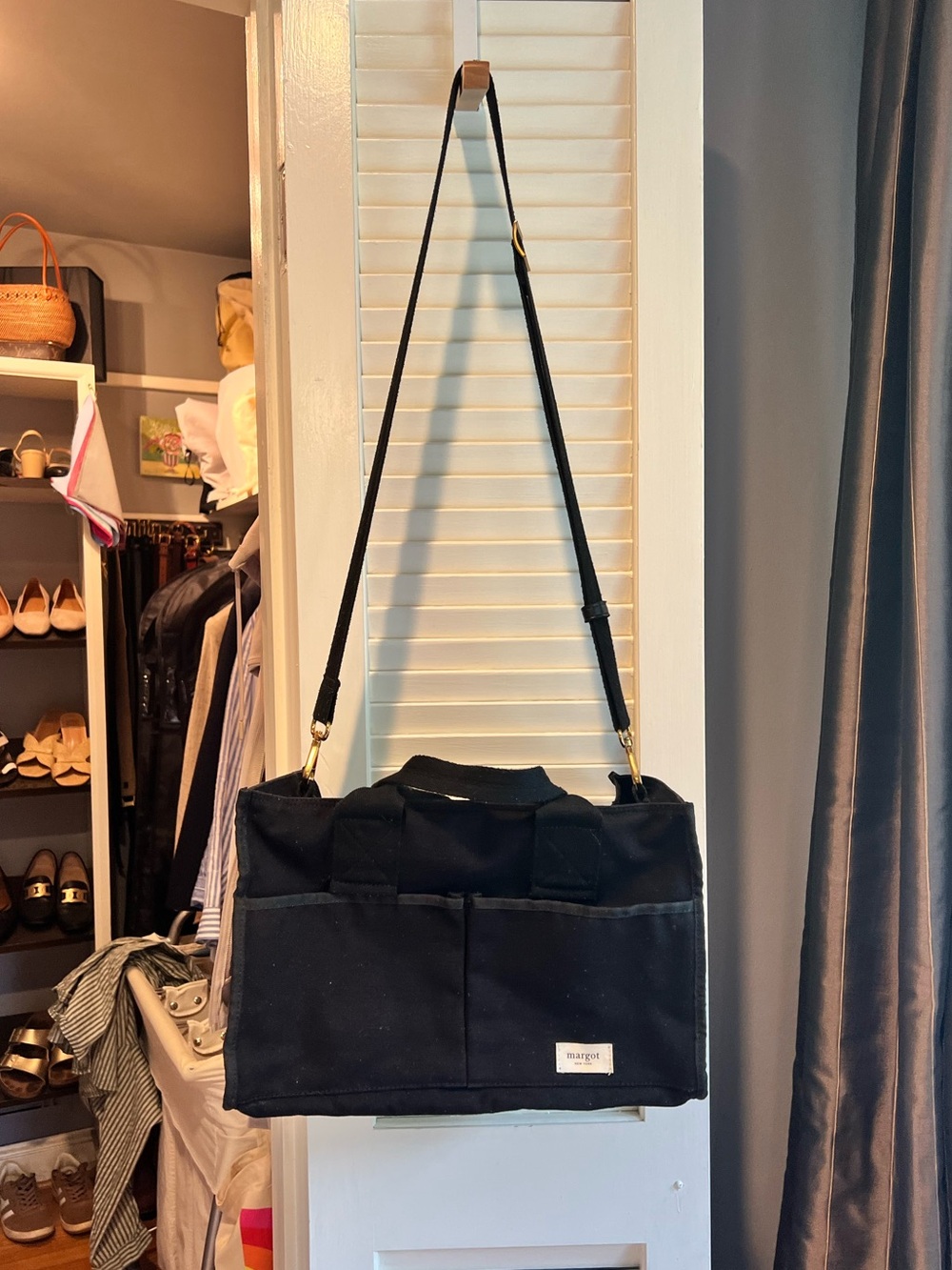 margot New York Black Canvas Utility Tote with Pockets